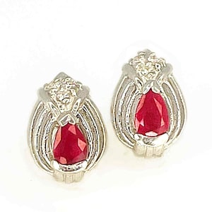 Helle rote Birne geschnitten natürliche Rubin Diamant 14K Gold Ohrstecker Jahrestag Verlobung Geschenke