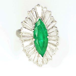 OOAK Convertible Emerald Ballerina Ring Pendant in Platinum 1950s Handmade Emerald Engagement Ring Large Natural Emerald Ring image 1