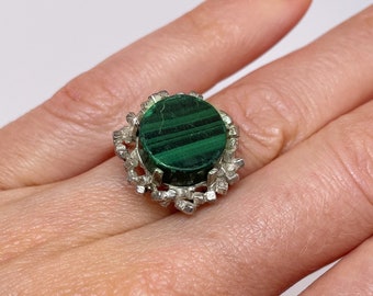 Malachite Ring 925 Sterling Silver Modernist Ring Mid Century Ring Geometric Ring Space Ring Star Trek Ring Unisex Silver Ring Unisex Ring