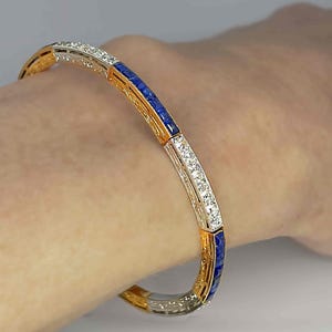 OOAK Antique Unheated Blue Sapphire Diamond Bracelet Art Deco Cornflower Sapphire Diamond 18K Platinum Bangle Eternity Anniversary Gift