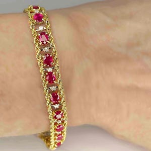 OOAK Unheated Ruby Eternity Tennis Bracelet 14K Gold Natural Rubies Diamonds Bangle