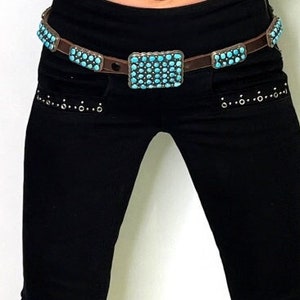 Vintage Turquoise Sterling Silver Concho Belt Unisex Turquoise Concho Belt