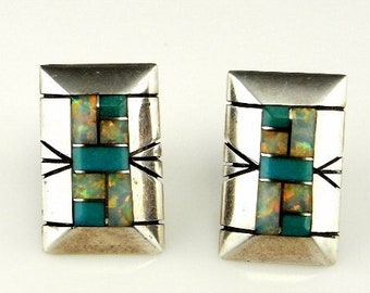 Native American Earrings Native American Jewelry Inlay Earrings Old Pawn Turquoise Jewelry Navajo Jewelry Geometric Earrings 925 Dainty