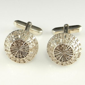 Vintage Silver Cufflinks Geometric Cuff Links with Box Unisex Gifts Cufflinks