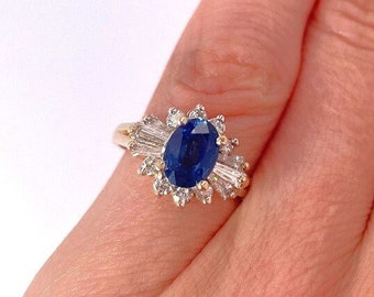 Unheated Blue Sapphire Diamond Engagement Ring Blue Ceylon Sapphire Ring Sapphire Engagement Ring 14K Natural Sapphire Anniversary Ring