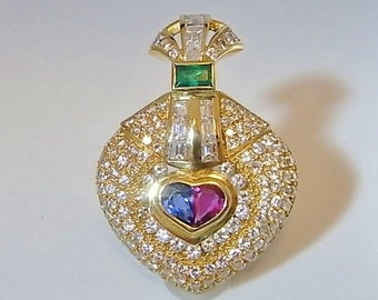 Diamond Heart Pendant Natural Emerald Ruby Sapphire Pendant 18K Gold Women Multistone Diamond Love Heart Pendant Anniversary Gift Jewelry