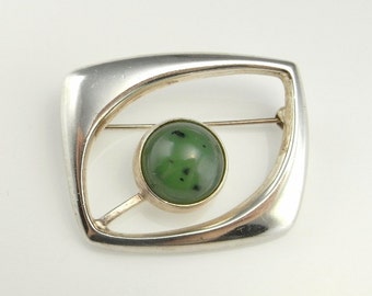 Jade Brooch Natural Jade Jewelry Green Jade Jewelry Cabochon Jewelry Jade Cabochon Brooch Modernist Brooch Space Brooch Star Trek Brooch Pin