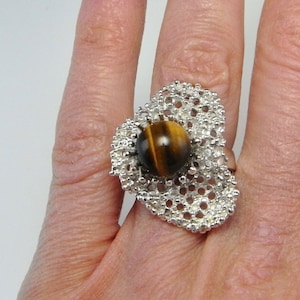 Tigerauge Silber Ring Einzigartige Tigerauge Ring Sterlingsilber verstellbar Modernist Ring Kugelring Edelstein Ball Ring Tigerauge Schmuck