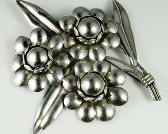 Art Deco Silver Flower Brooch Art Deco Jewelry Antique Silver Floral Brooch Flower Jewelry Daisy Jewelry Brooch Bouquet Brooch 1940s Brooch