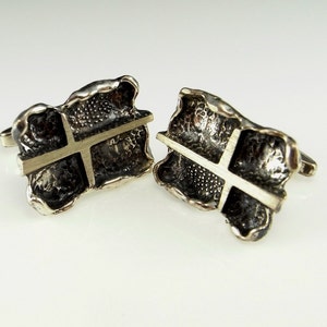Vintage Silver Cufflinks Geometric Cuff Links with Box Unisex Gifts Cufflinks