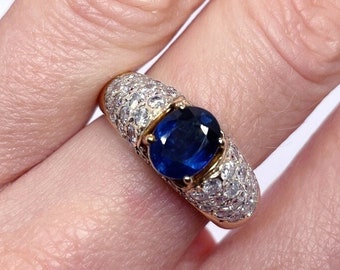 Unheated Sapphire Engagement Ring Deep Ceylon Blue Sapphire Diamond Ring No Heat Sapphire Anniversary Ring Natural Sapphire Ring 14K Gold