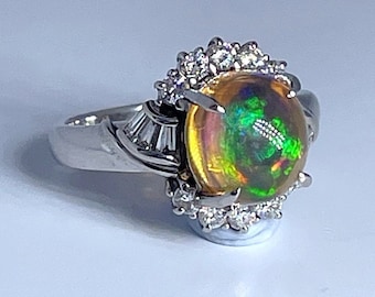 1950s Rainbow Crystal Opal Ring Fire Opal Engagement Ring One of a Kind Opal Ring High Dome Natural Opal Ring Unique Opal Anniversary Ring