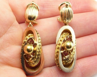 Pendientes de gota de oro victoriano antiguo Joyería victoriana del siglo XIX Pendientes de corona de flor de lis Clip en accesorios Oro de 14 quilates victoriano