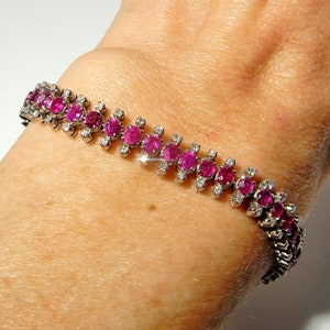Art Deco Unheated Ruby Diamond Bracelet 18K Gold Women Natural Untreated 1930s Ruby Tennis Bracelet Bangle Jewelry Ruby Anniversary Wedding