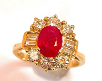 Ruby Engagement Ring Natural Ruby Diamond Ring 14K 14kt 585 Yellow Gold One of a Kind Ruby Ring Ruby Anniversary Wedding Ring