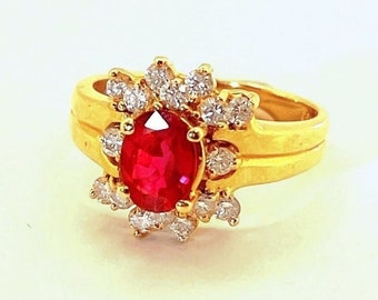 Ruby Engagement Ring NO HEAT UNHEATED Ruby Diamond Ring Natural Red Ruby Ring Ruby Diamond Ring 14K Yellow Gold 14kt Ruby Birthstone Ring