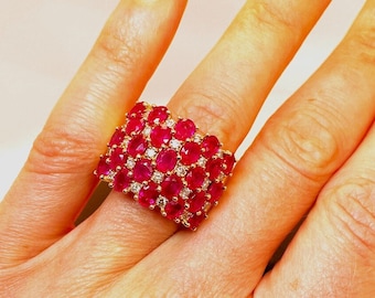 Huge Ruby Cocktail Ring Big Ruby Diamond Ring Wedding Band 14K Yellow Gold Ruby Diamond Wedding Ring Wide Ruby Ring Estate Ruby Rings