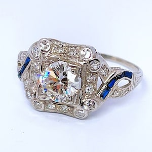Art Deco Diamond Ring 1920s Engagement Ring Art Deco Engagement Ring 1930s Diamond Ring Sapphire Engagement Ring Platinum Diamond Ring