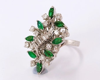 Emerald Cocktail Ring Large Emerald Ring Diamond Cluster Ring Natural Emerald 1950s Engagement Ring Color Engagement Ring 1950s Jewelry