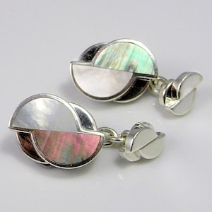 Vintage Double Sided Silver MOP Cuff Links Sterling Cufflinks for Man Men Dad Boyfriend Mens Accessories Gifts Jewelry Unisex