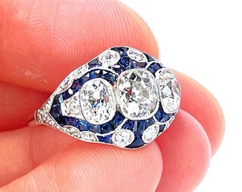 Art Deco Engagement Ring 1920s Engagement Ring Art Deco Sapphire Diamond Ring Sapphire Engagement Ring Old Cut Diamond Old European Cut