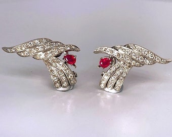 Unheated Burmese Ruby Earrings Antique Ruby Diamond Earrings Art Deco Ruby Earrings Faerie Wings Angel Fairy Earrings Studs 18K No Heat Ruby