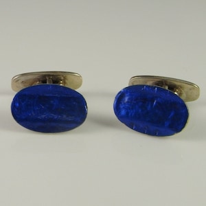 Antique Blue Oval Enamel Art Deco Cufflinks Silver Mens 1920s 1930s Cuff Links Gifts Jewelry Man Accessories Dad Boy Groom Wedding Brother