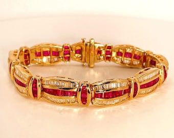 Unheated Ruby Bracelet Bangle Natural Red Ruby Diamond Bracelet Estate Baguette Ruby Bracelet 14K Gold Ruby Anniversary Jewelry Bracelet