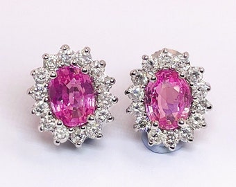 Unheated Pink Sapphire Earrings Oval Sapphire Earrings Sapphire Diamond Studs Stud Earrings 18K White Gold No Heat Sapphire Earrings