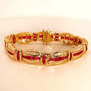 Unheated Ruby Bracelet Bangle Natural Red Ruby Diamond Bracelet Estate Baguette Ruby Bracelet 14K Gold Ruby Anniversary Jewelry Bracelet