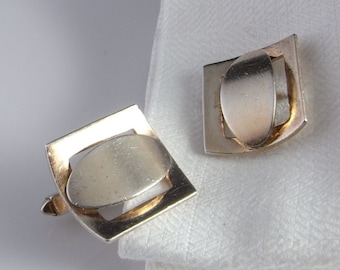 Gold Plated European Silver Vintage Mens Groovy Cuff Links Cufflinks Gifts Accessories Jewelry Geometric Mid Century Accessories for Him