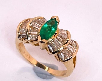 Marquise Emerald Engagement Ring Natural Emerald Ring Emerald Diamond Ring Emerald Diamond Band Emerald Wedding Ring Emerald Birthstone