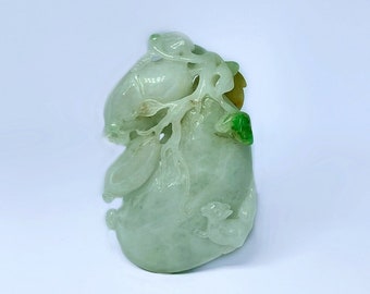 Colgante de jade antiguo Colgante de calabaza de la dinastía Qing con ardilla Colgante de jadeíta tallado antiguo