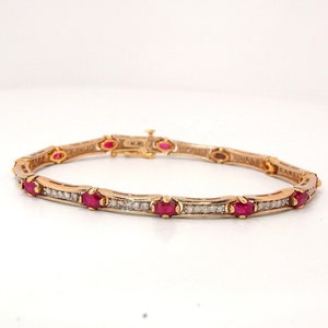 Unheated Ruby Diamond Bracelet 14K Gold Estate Ruby Tennis Bracelet Ruby Diamond Tennis Bracelet Link Bracelet Ruby Anniversary Jewelry