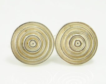 Circles Concentric Circle Geometric Silver Cufflinks Unique Vintage Mens Cuff Links Accessories Gifts for Him Anniversary Birthday