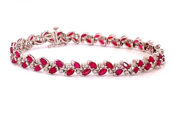 Estate Natural Red Ruby Diamond Bracelet 14K Women Marquise Ruby Tennis Bracelet Ruby Anniversary Bracelet Jewelry Gift Ruby Birthstone Gift