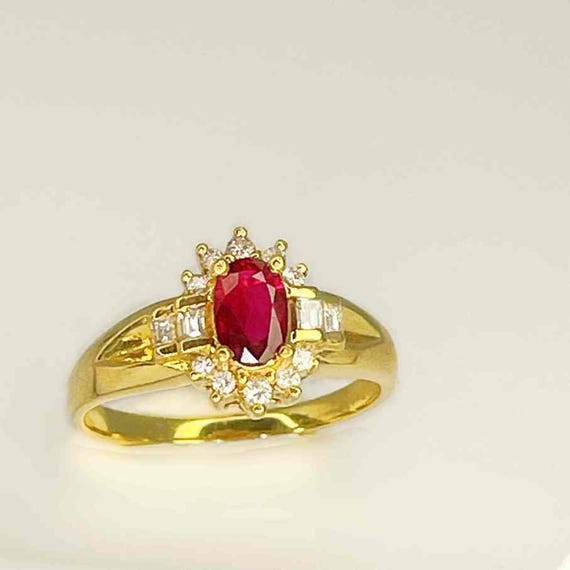 Unheated Dark Red Ruby Ring 18K Ruby Gold Diamond… - image 10