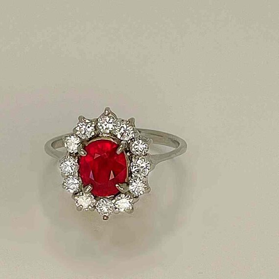 Vintage Ruby Engagement Ring Ruby Diamond Halo En… - image 5