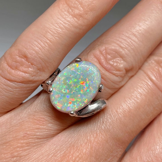 Semi Black Opal Ring Australian Opal Ring Natural… - image 2