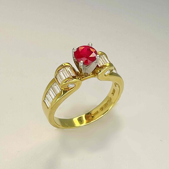 Red Ruby Diamond Engagement Ring 18K Platinum Han… - image 10