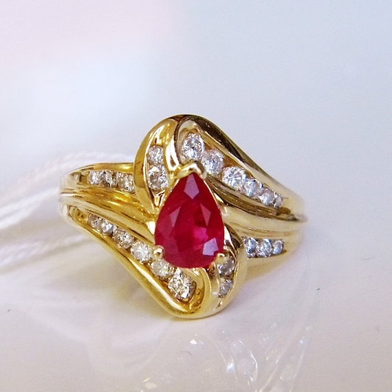 Pear Cut Ruby Ring Ruby Engagement Ring Unique Ru… - image 2