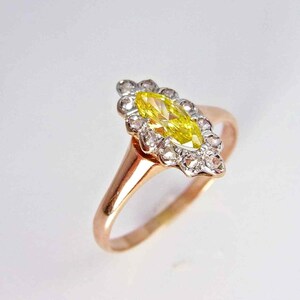 Georgian Ring French Antique Diamond Ring Victorian Diamond Ring Fancy Rose Cut & Yellow Diamond Engagement Ring 19th Century Diamond Ring image 4