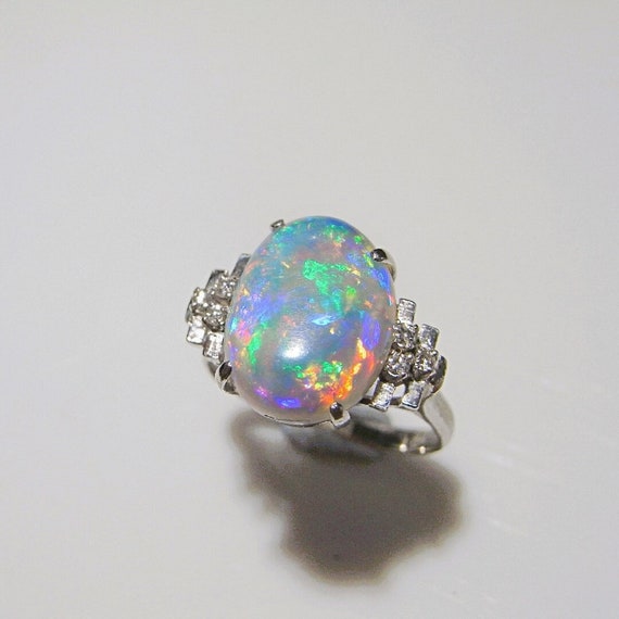 Dazzling Art Deco Opal Engagement Ring Precous Crystal Fire Opal - Ruby Lane