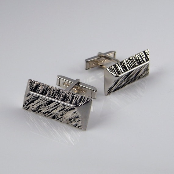 Vintage Silver Cufflinks Geometric Cuff Links wit… - image 1