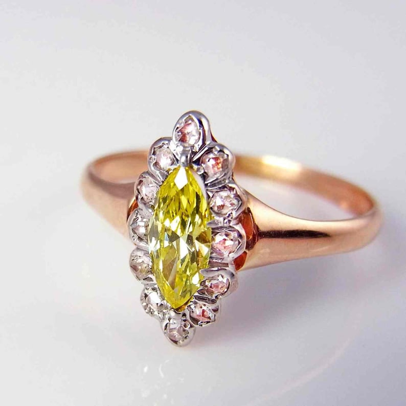 Georgian Ring French Antique Diamond Ring Victorian Diamond Ring Fancy Rose Cut & Yellow Diamond Engagement Ring 19th Century Diamond Ring image 3