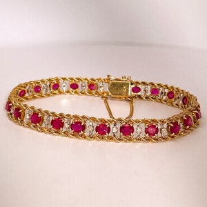 Unheated Ruby Bracelet Estate Ruby Diamond Tennis Bracelet 14K Gold Women Delicate Dainty Red Ruby Bracelet Bangle Jewelry Ruby Anniversary