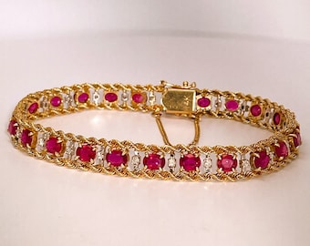 Unheated Ruby Bracelet Estate Ruby Diamond Tennis Bracelet 14K Gold Women Delicate Dainty Red Ruby Bracelet Bangle Jewelry Ruby Anniversary