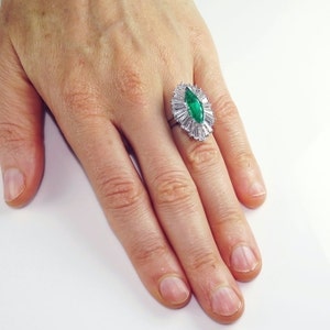 Emerald Engagement Ring Marquise Engagement Ring Navette Ring Platinum Engagement Ring Emerald Cocktail Ring Emerald Pendant Necklace Fine image 2