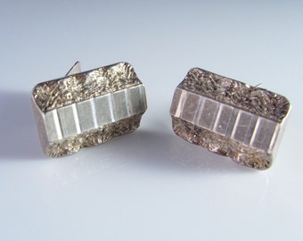 Vintage Silver Cufflinks Geometric Cuff Links with Box Unisex Gifts Cufflinks