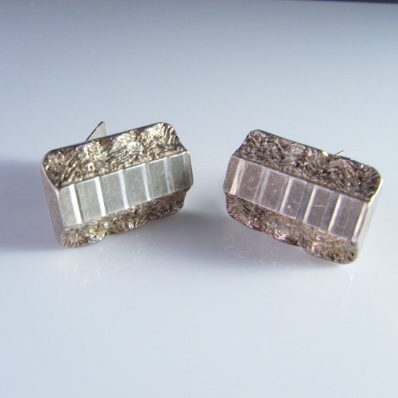 Vintage Silver Cufflinks Geometric Cuff Links wit… - image 1